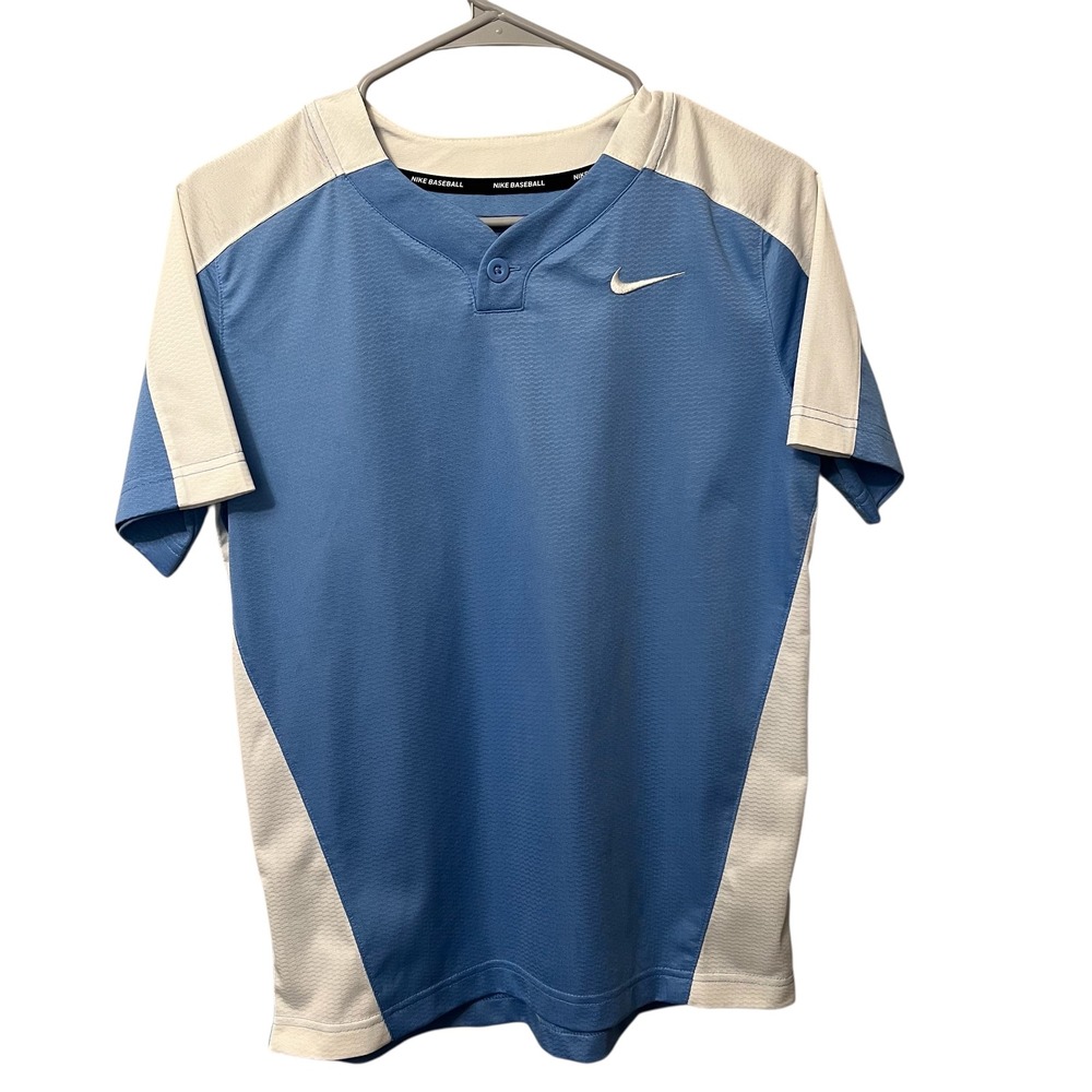 Nike Baseball Jersey Boys Size Large Light Blue White Short‎ Sleeve V Neck
